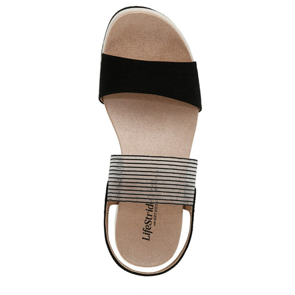 LifeStride Women's Size 8 Black Round Open Toe Wedge Slingback Sandals NIB