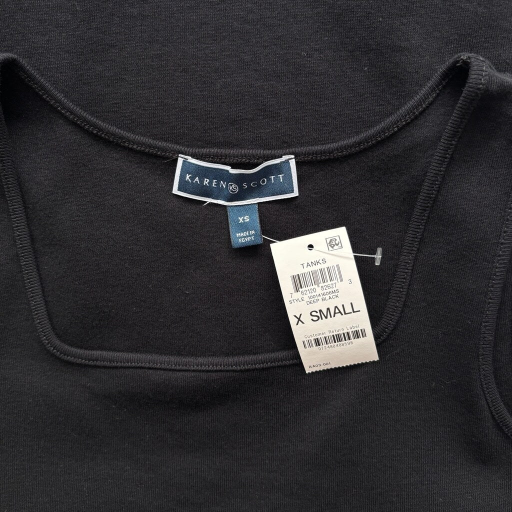 Karen Scott Women's XS Black Square-Neck 100% Cotton Tank Top NWT