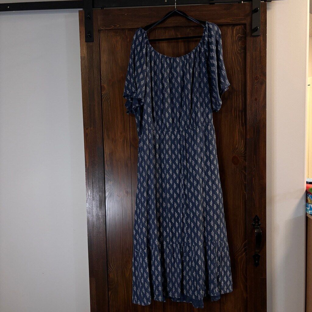 Style & Co Plus Size 4X Blue & White Floral Printed On-Off Ruffle Hem Dress NWT