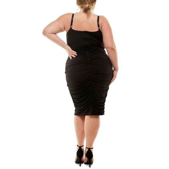 EMERALD SUNDAE Trendy Plus Size 20W Black Ruched Bodycon Midi Dress NWT.