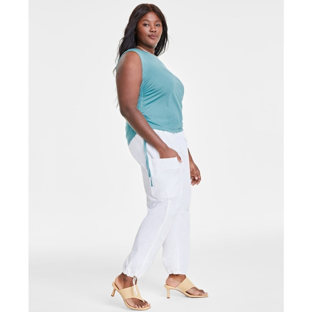 On 34th Women's Plus Size White Elastic-Waist Trendy Utility Pants NWT