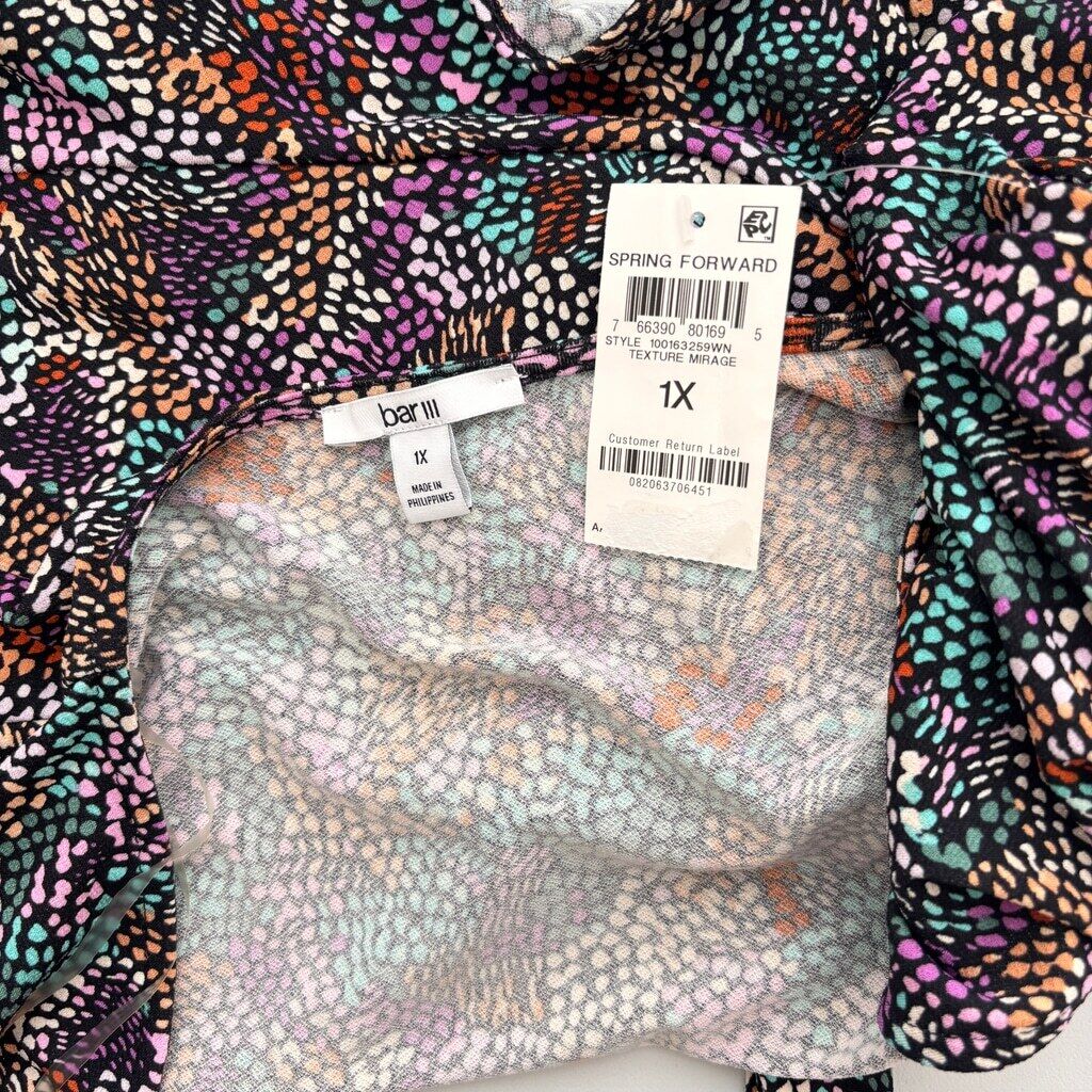 Bar III Women's Plus Size 1X Multi-Colored Tie-Front Ruffle Crop Top NWT