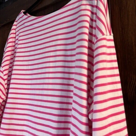 On 34th Plus Size Heavyweight Cotton Pink Striped Boat-Neck 3/4 Sleeve Top NWT