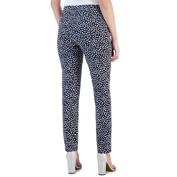 Alfani Petite Navy and White Printed Skinny Leg Pull-On Dress Pants NWT