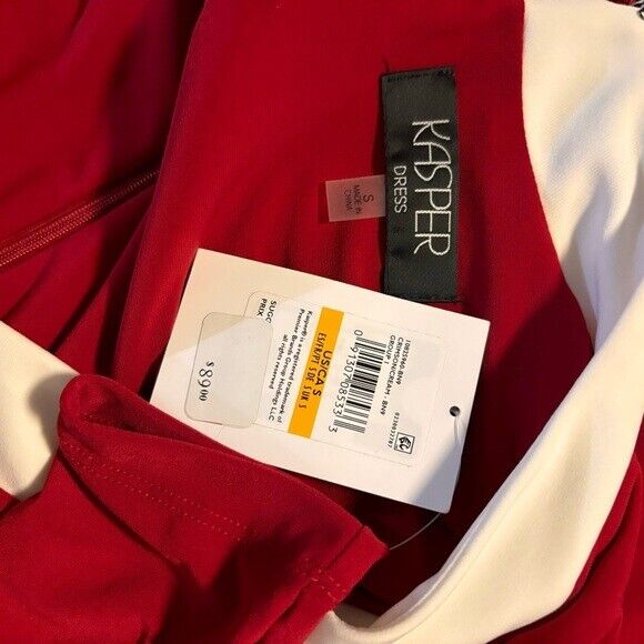 Kasper Sheath Dress Long Sleeve Color Block Faux Wrap Mid-Length Red & White NWT