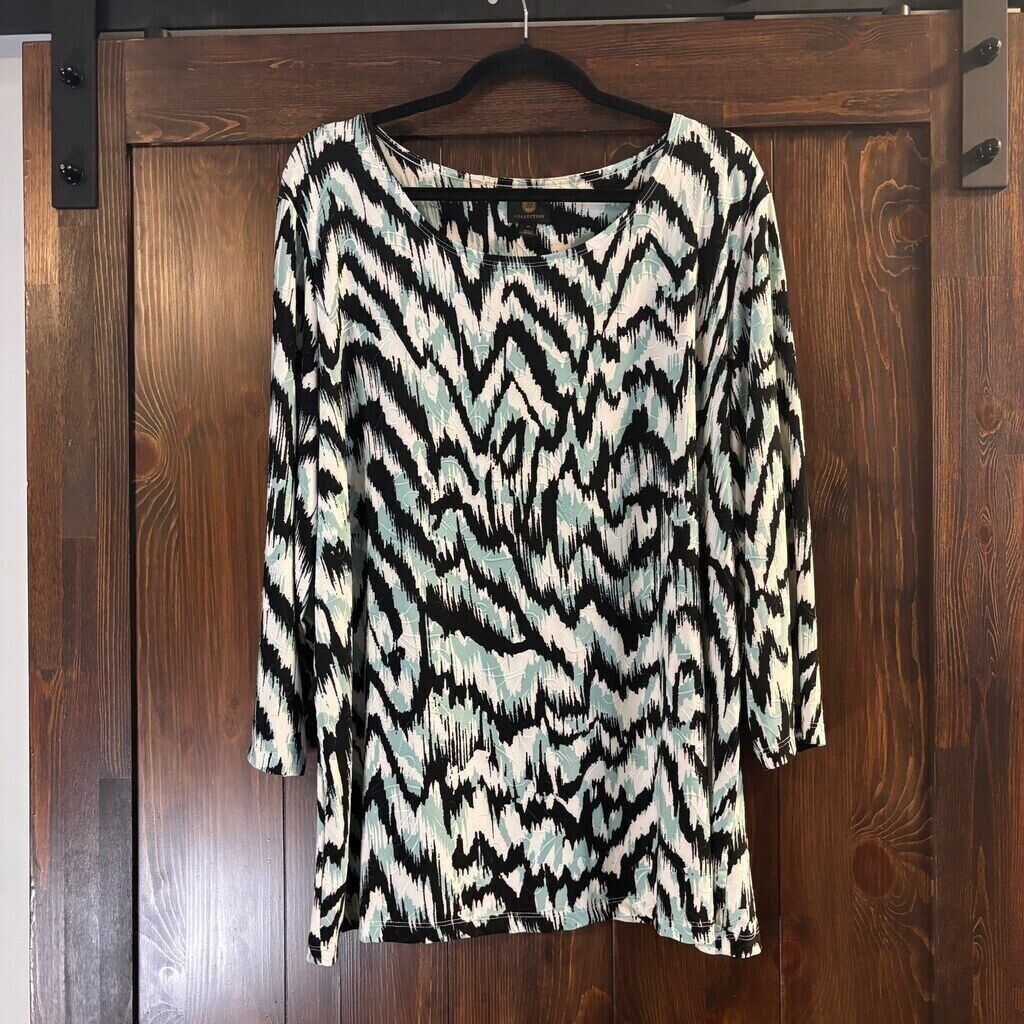 JM Collection Plus Size 3/4-Sleeve Scoop-Neck Multi-Colored Jacquard Top NWT