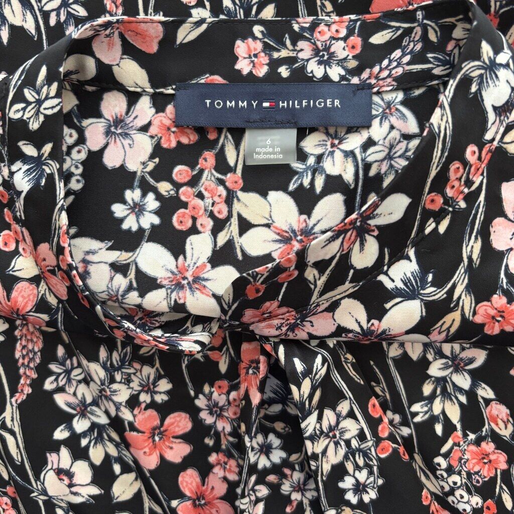 Tommy Hilfiger Women's 6 Belted Button Down Floral Mandarin Collar Dress NWOT