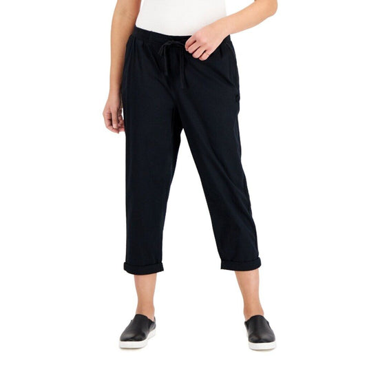 Style & Co. Small Petite Black Pull-On Cuffed Capri Twill Ankle Pants NWT