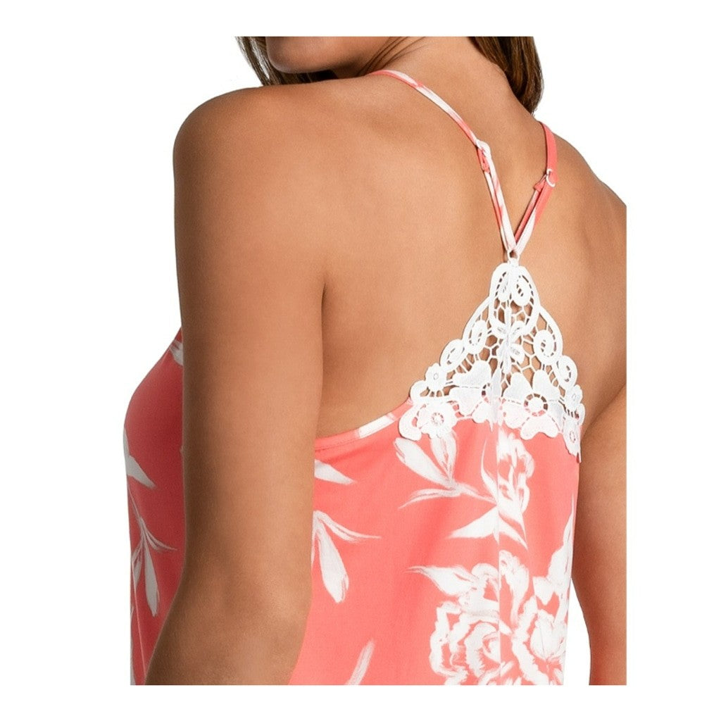 Linea Donatella Size Extra Large Coral Floral Lace Trim Chemise Nightgown NWT