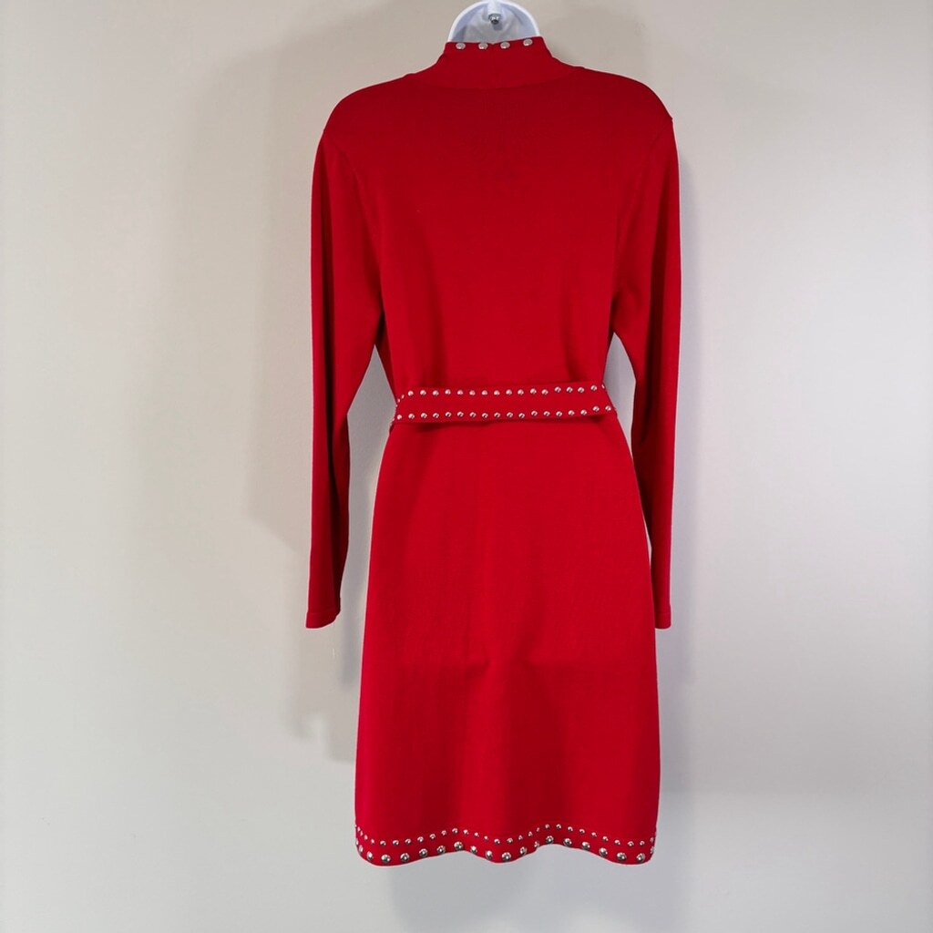 INC International Concepts XS Silver Studded Red Long Belted Cardigan NWT