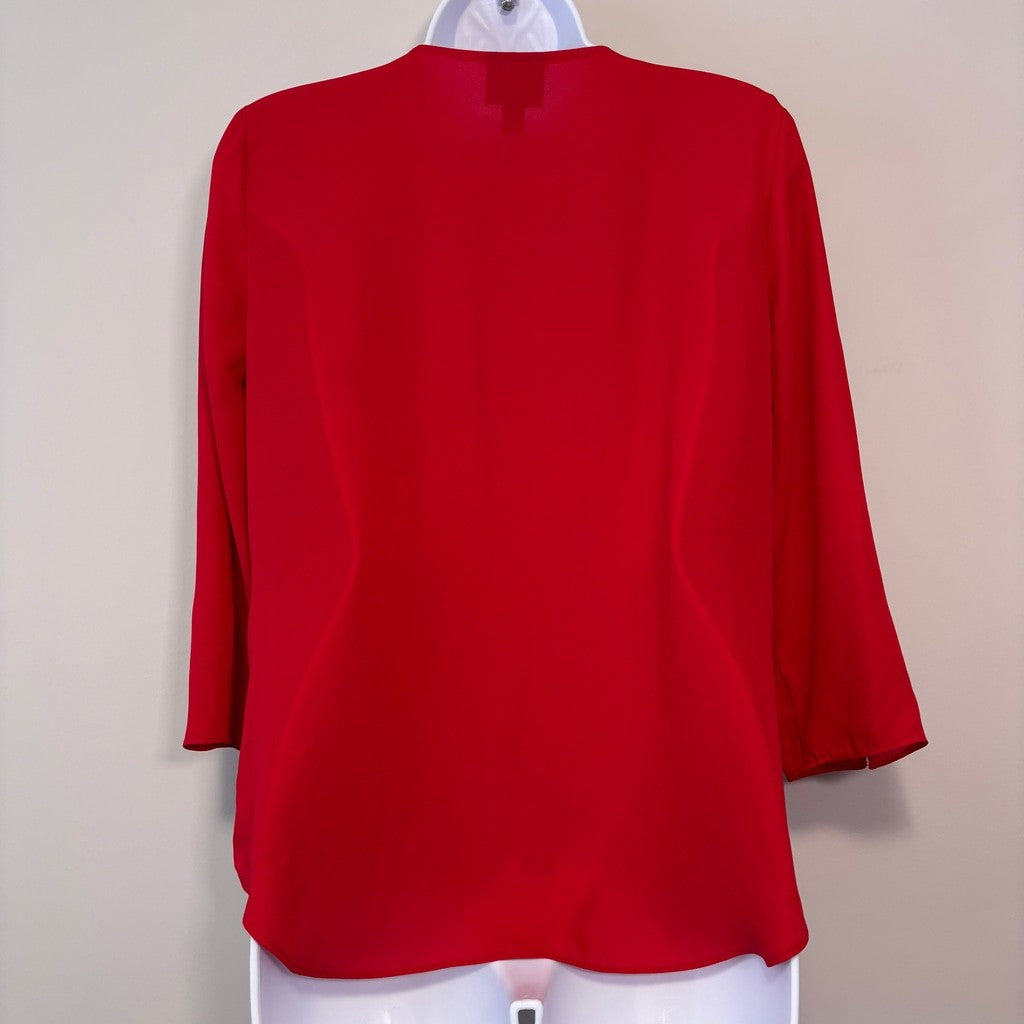 JM Collection Women's Petite Small Red Chiffon Sequin-Trim 3/4-Sleeve Blouse NWT