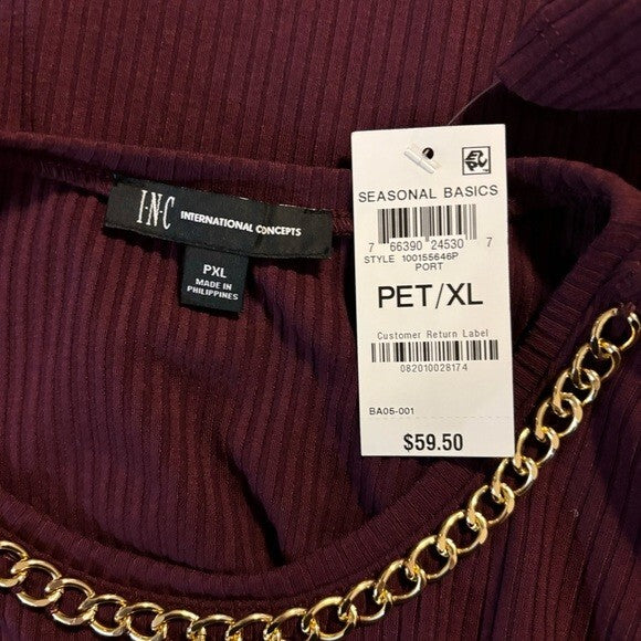 I.N.C. International Concepts Petite XL Chain-Embellished Cold-Shoulder Top NWT