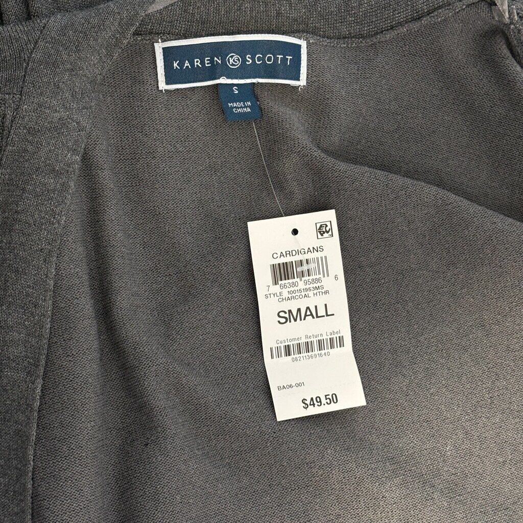 Karen Scott Women's Small Grey Open-Stitch Open-Front Long Cardigan NWT