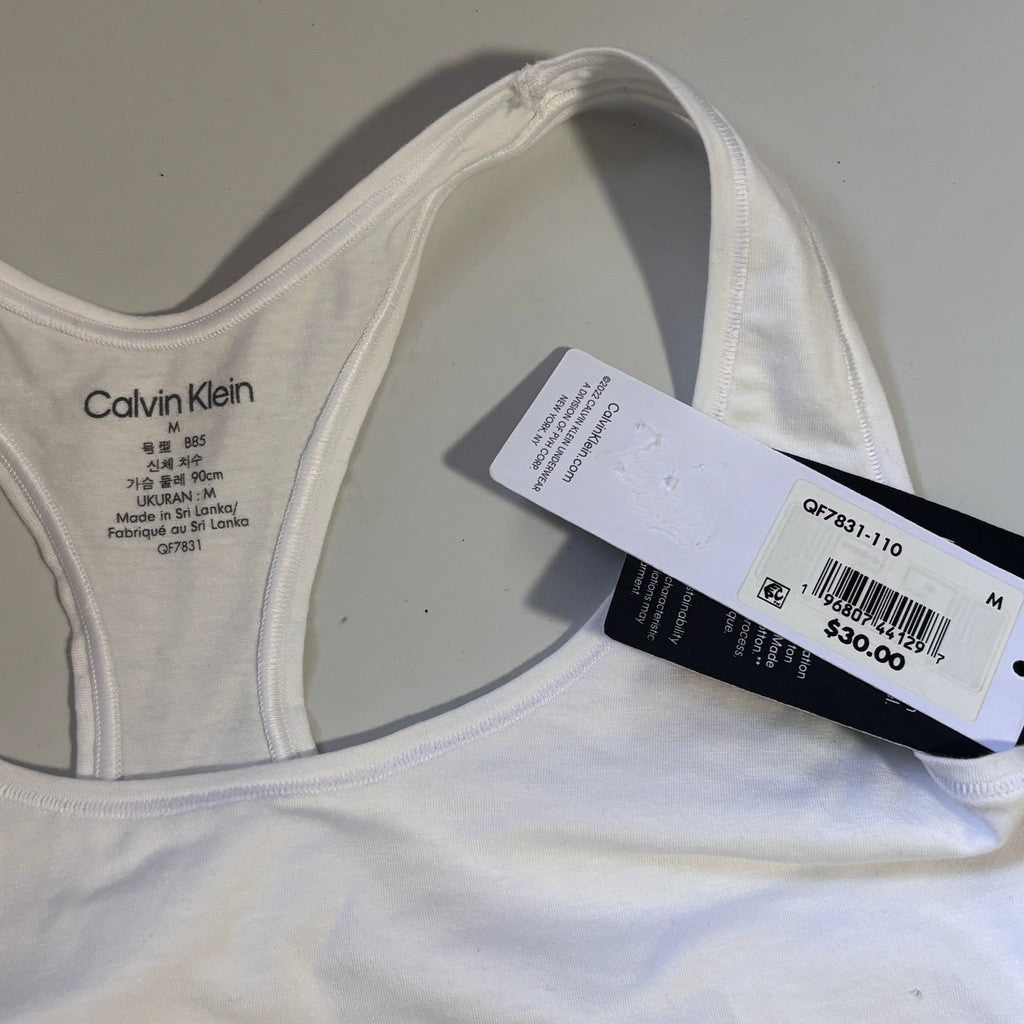Calvin Klein Size Medium White Racerback Logo Bralette / Loungewear NWT