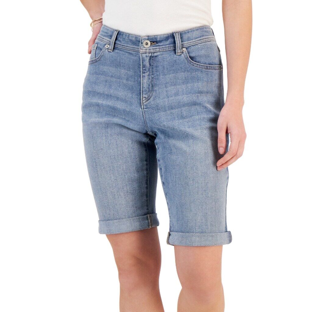 I.N.C. International Concepts Women's 0 Mid-Rise Light Denim Bermuda Shorts.