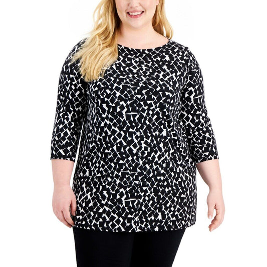 Alfani Plus Size Black & White Boat-Neck Tunic Top NWT