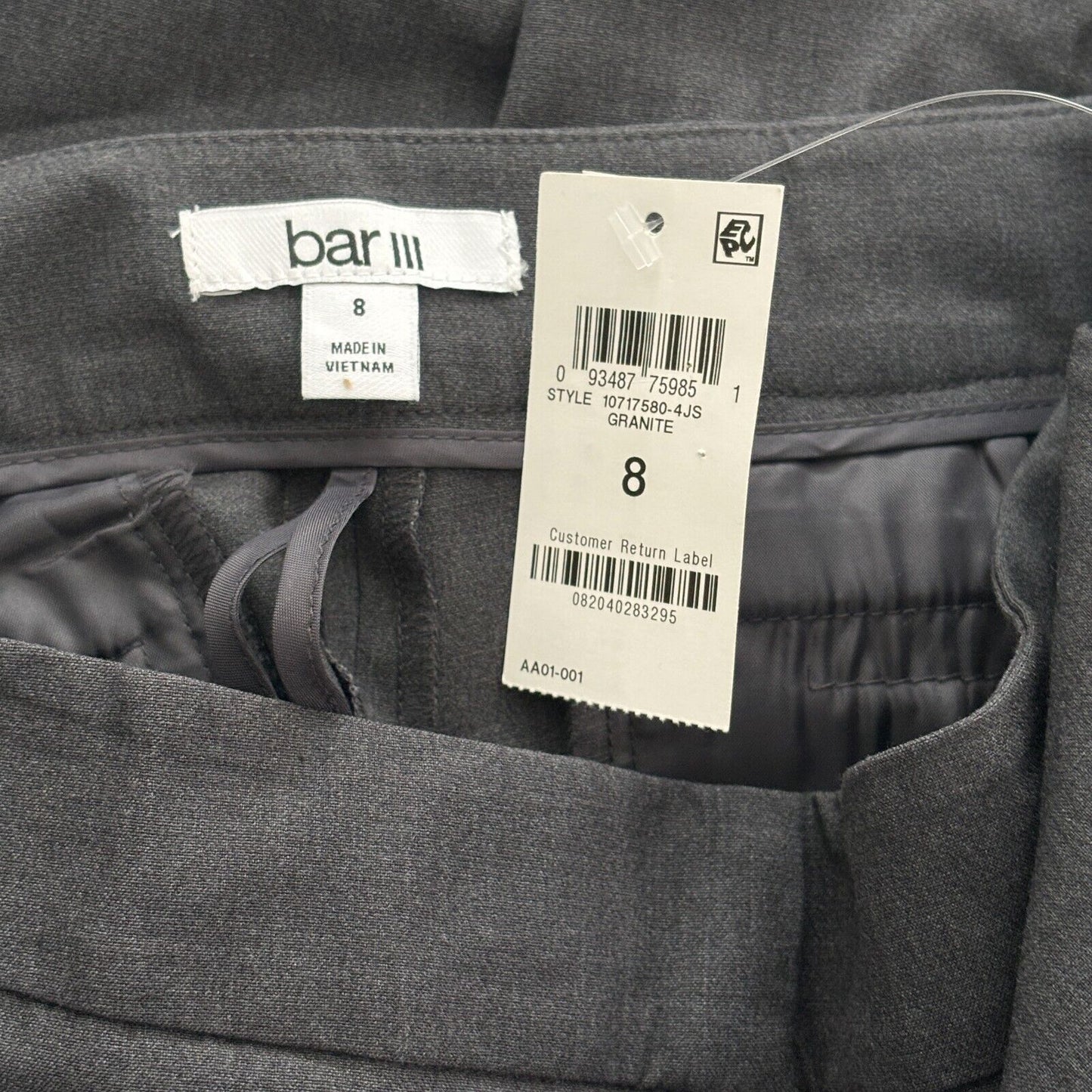 Bar III Women's Straight-Leg Charcoal Grey Pleated Dress Pants NWT
