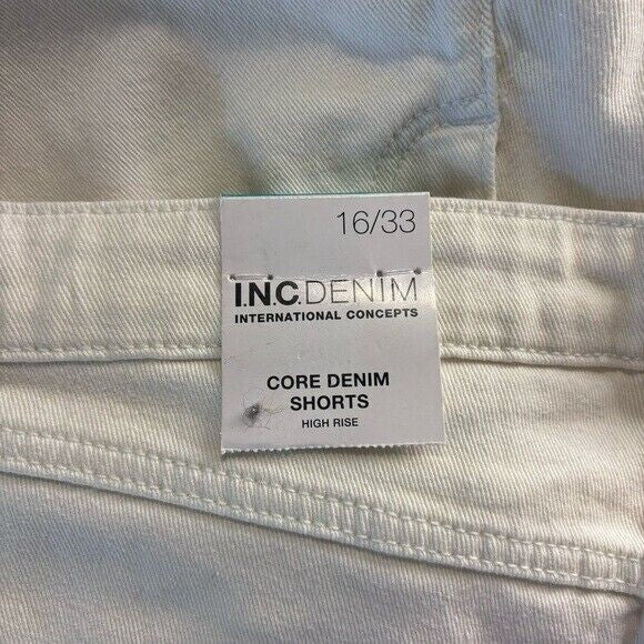 INC International Concepts Women's White High-Rise Cuffed Denim Shorts NWT