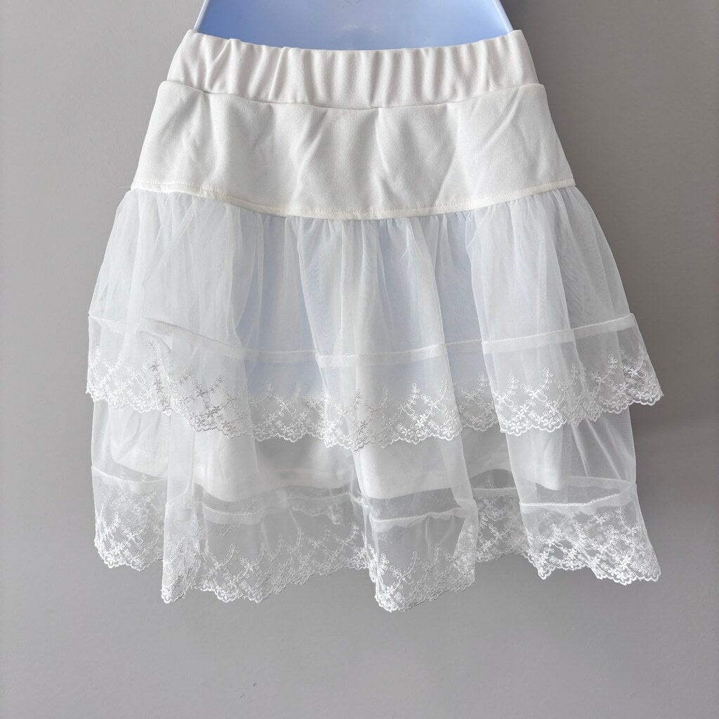 SHEIN Women's Small White Layered Patchwork Lace Embroidered Mesh Hem Skirt NIB