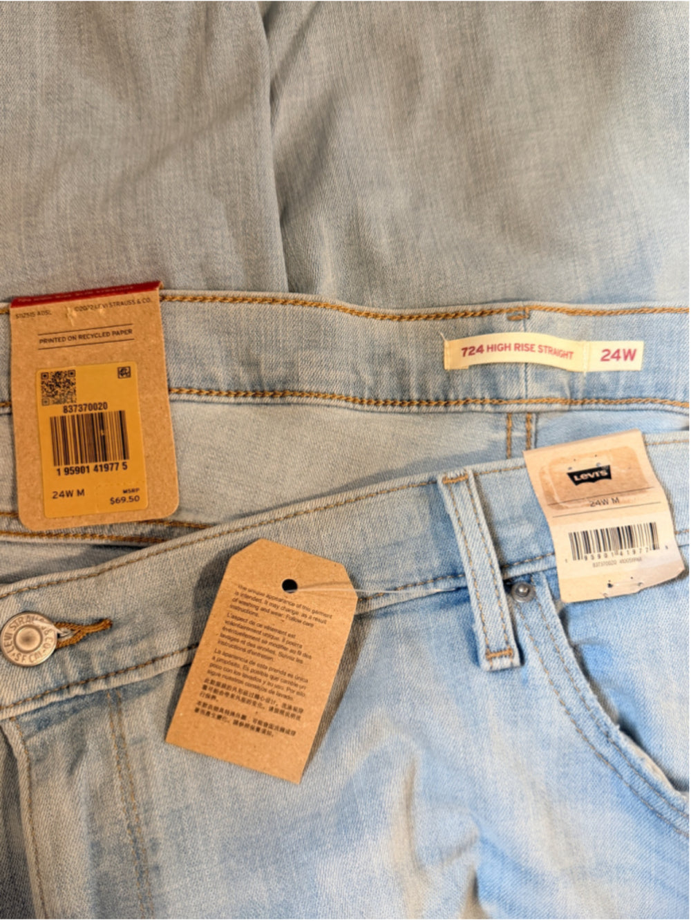 Levi's Plus Size 24W 724 High-Rise Straight Leg Light Wash Jeans NWT
