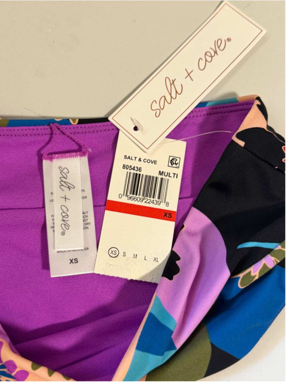 Salt + Cove Women's Purple & Multicolor High-Waist Bikini Bottoms NWT