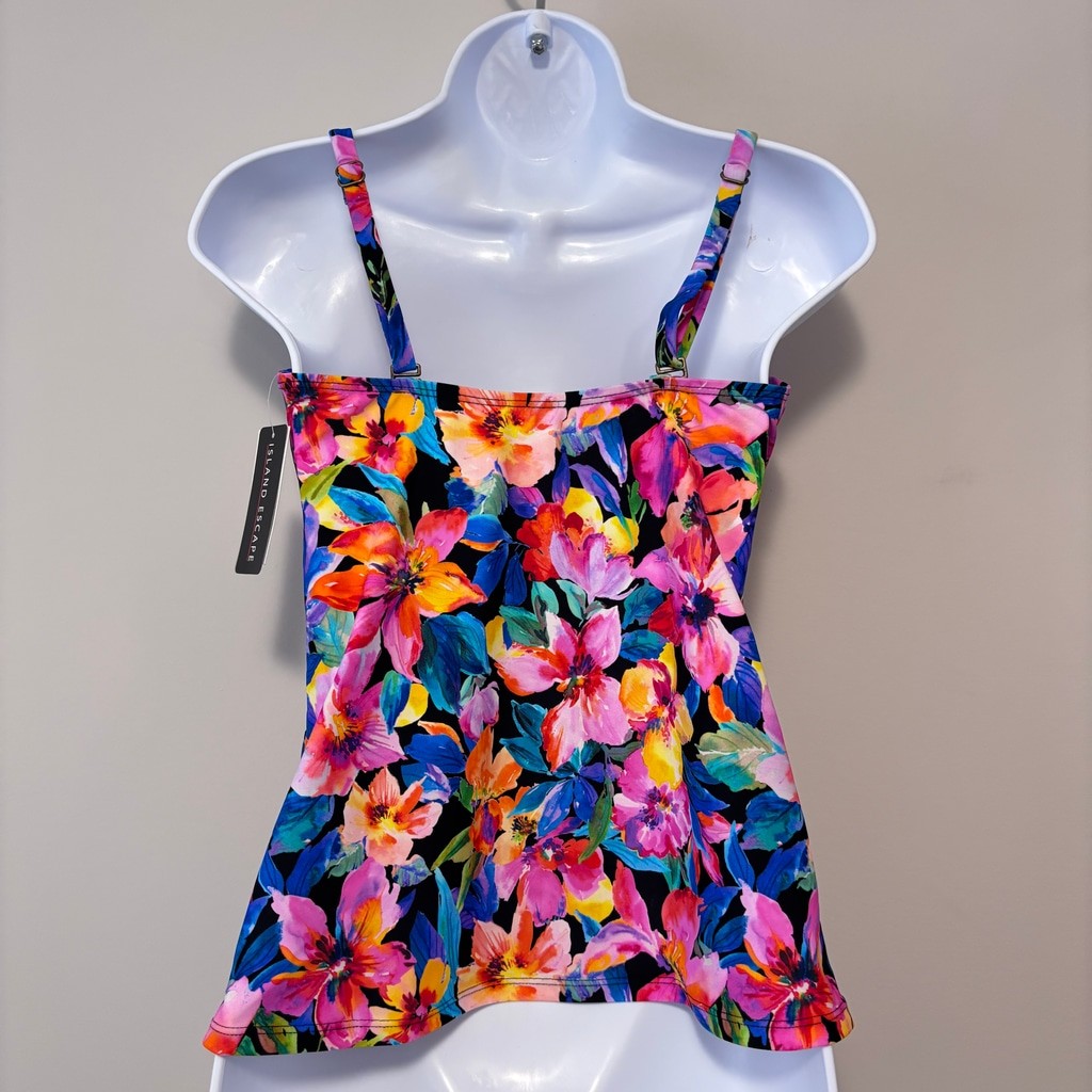 Island Escape Women's 10 Multicolor Tahiti Floral-Print Ruffled Tankini Top NWT