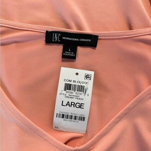 I.N.C. International Concepts Women's Large Peach Pink Smocked-Trim Top NWT