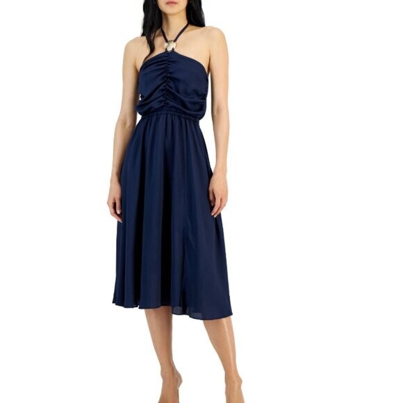 INC International Concepts Women's Size Medium Ruched Blue Halter Dress NWT