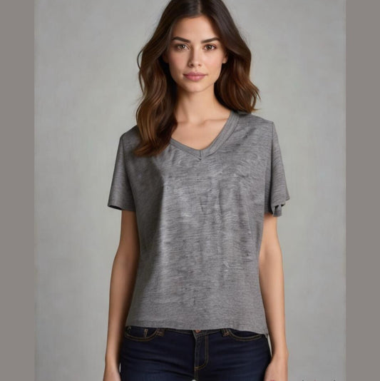 SHEIN Women's Size Large Heather Gray V-Neck T-Shirt Short Sleeve Casual NIB