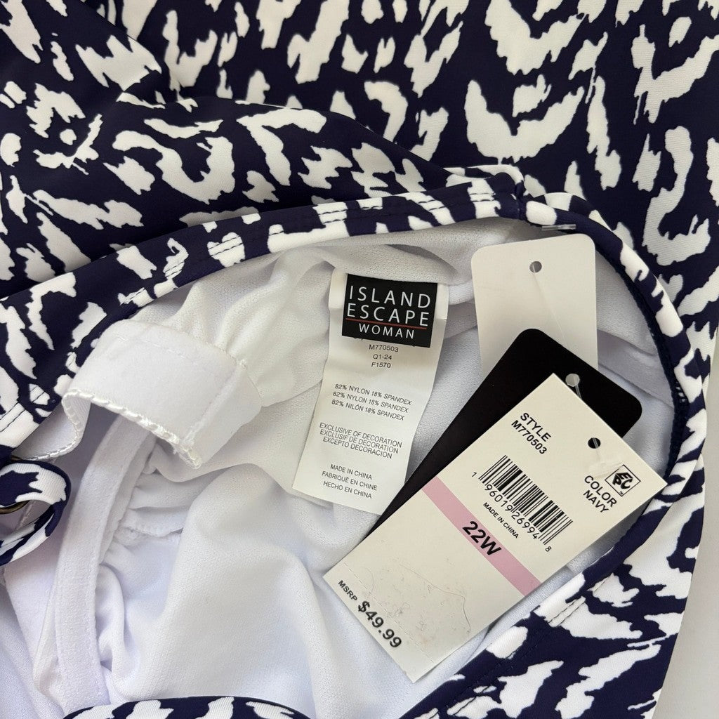 Island Escape Plus Size 22W Blue & White Cali Printed Tankini Top NWT