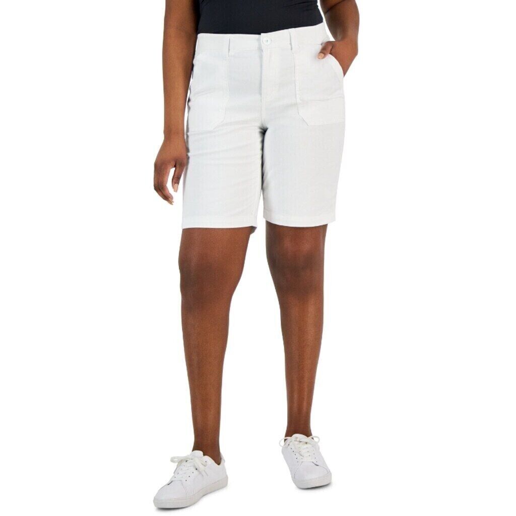 Karen Scott Women's White Casual Mid Rise Stretch-Waist Shorts NWT.