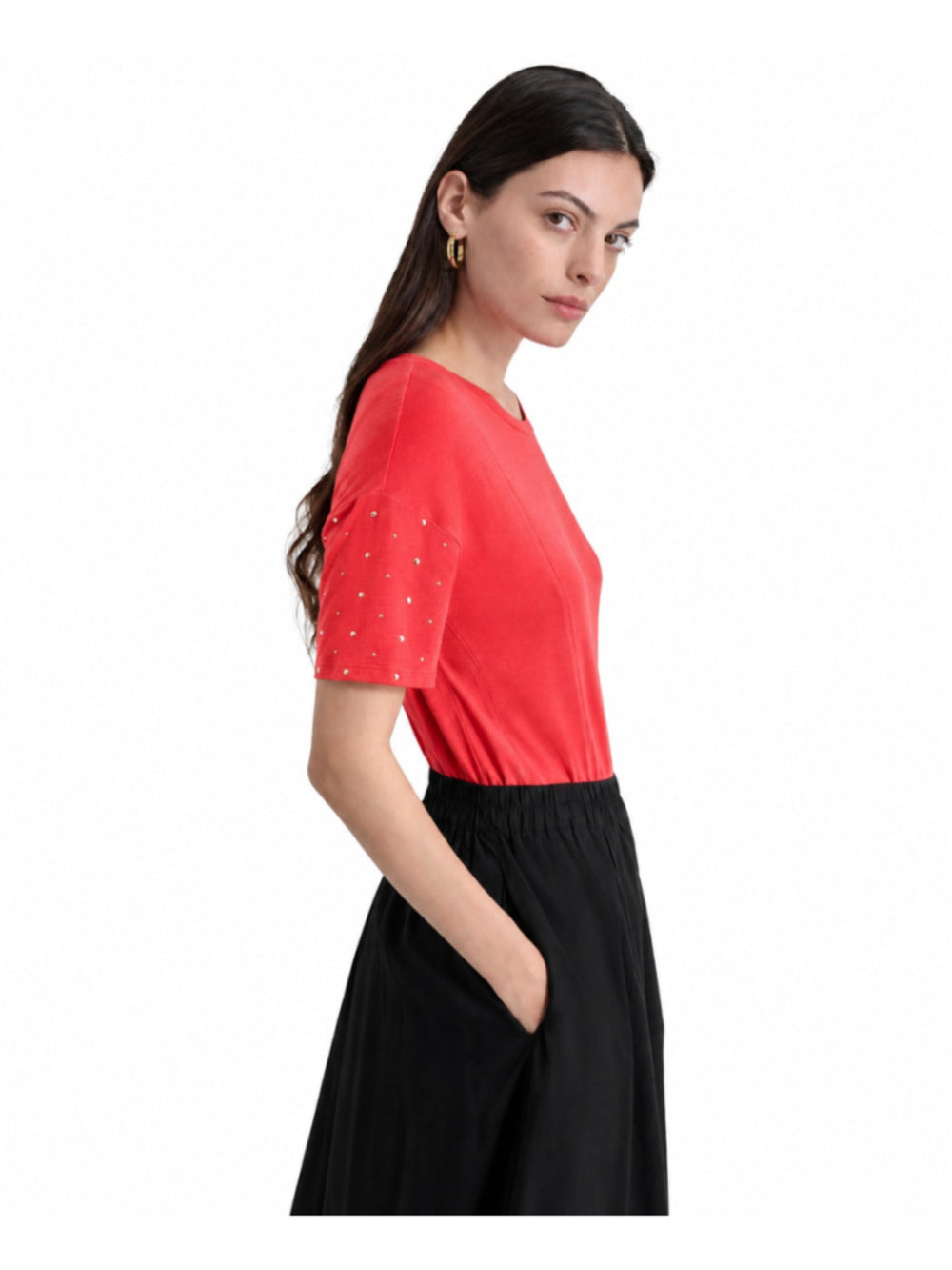 DKNY Size Medium Coral Stud Sleeve Tee Top Short-Sleeved T-Shirt NWT
