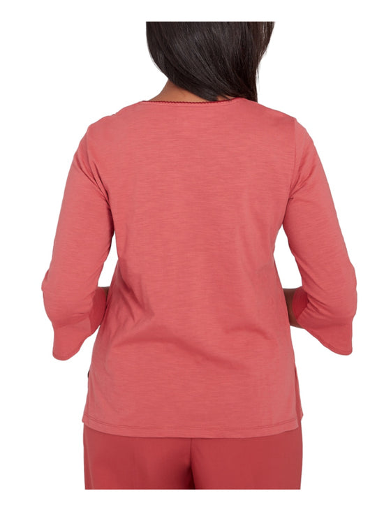 Alfred Dunner Petite Extra Large Red Split Neck Floral Embroidered Top NWT