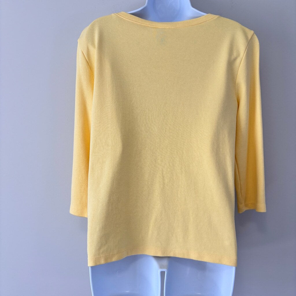 Karen Scott Women's Large Petite 100% Cotton Yellow 3/4-Sleeve Henley Shirt NWT