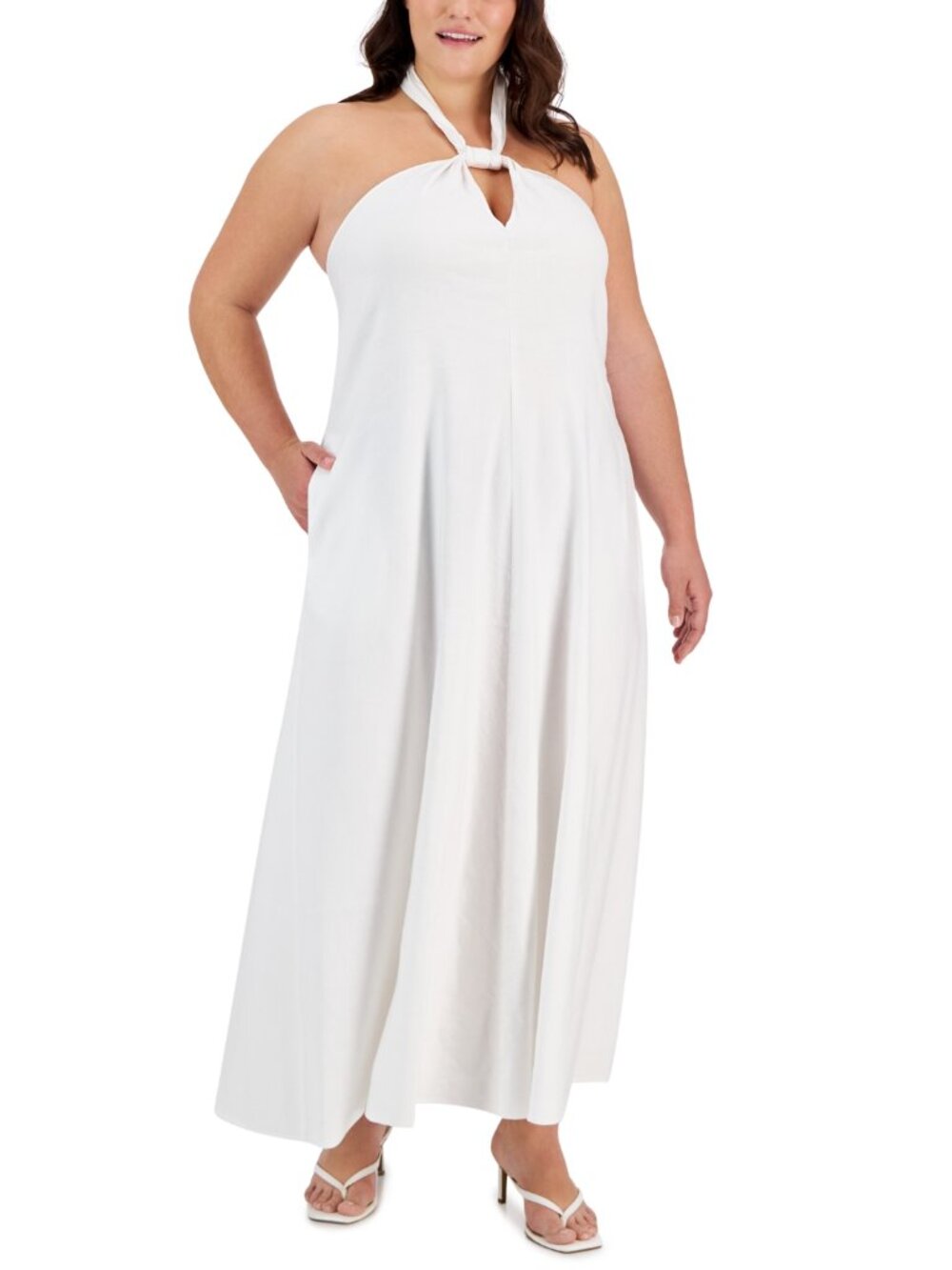 INC International Concepts Plus Size 2X White Keyhole Halter-Neck Maxi Dress NWT
