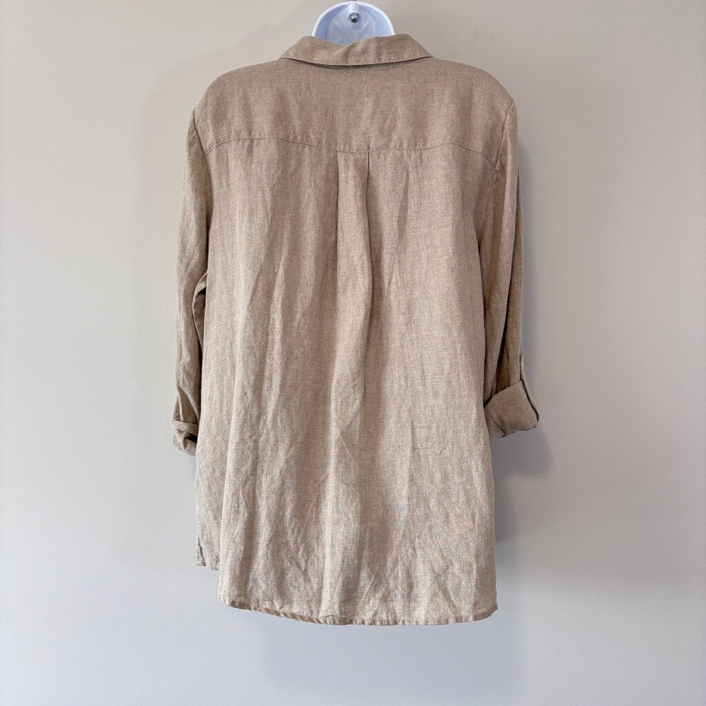 Charter Club Women's XL Light Brown 100% Linen Utility Button-Down Shirt NWT