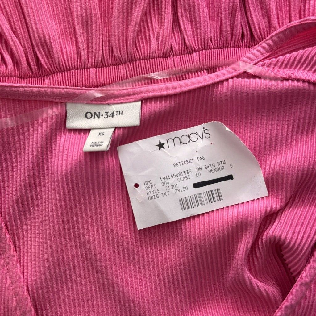 On 34th Women's Extra Small Hot Pink Crimped Surplice-Neck Peplum Top Blouse NWT