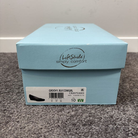 Life Stride Women's 10W Black Faux Vegan Leather Square Toe, Wedge Pumps NIB