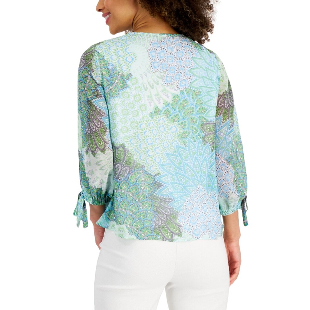 JM Collection Women's XXL Blue & Green Paisley Printed Necklace Top NWT