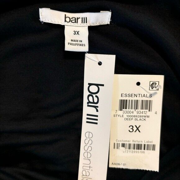 Bar III Plus Size 3X Black Bodycon Long-Sleeved Jersey Top NWT