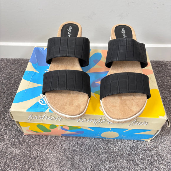 Easy Street Women's 9.5 Black Maryann Wedge Walking Sandals / Shoes NIB