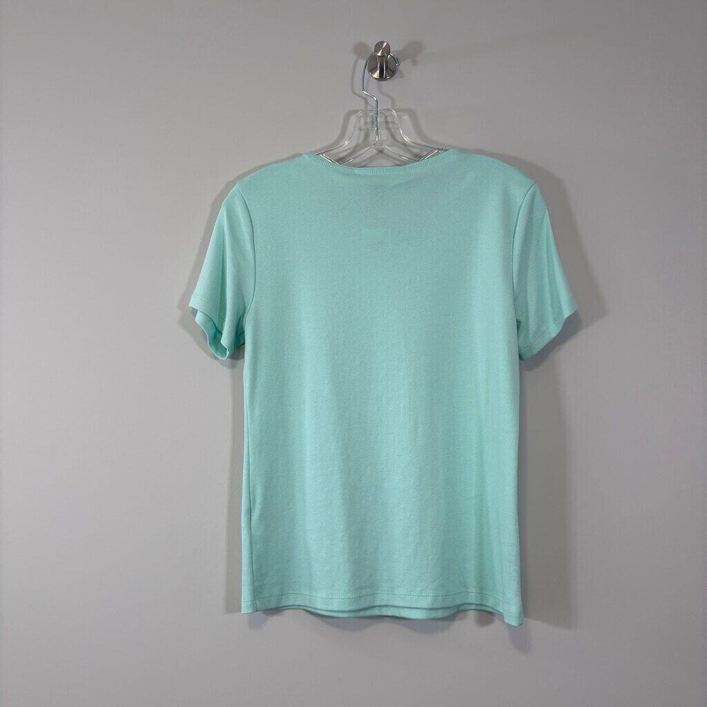 Karen Scott Women's Petite Aqua Colored 100% Cotton Scoop Neck Top NWT
