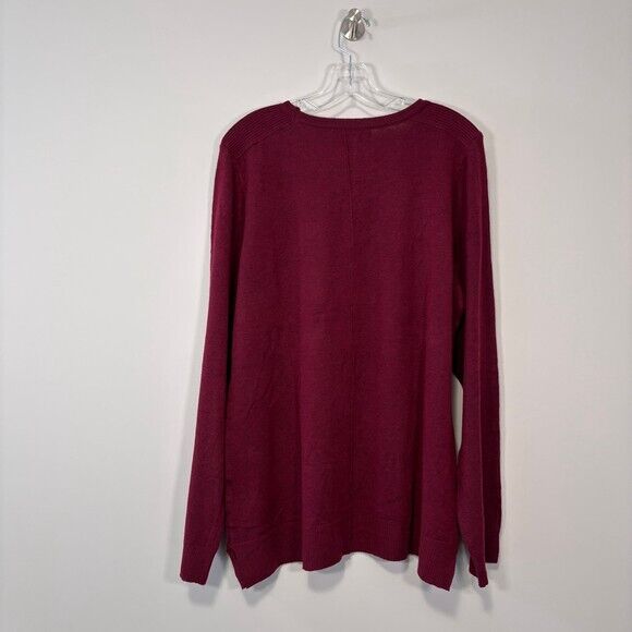 Karen Scott Women's Burgundy Seam Front Knit Crewneck Sweater NWT