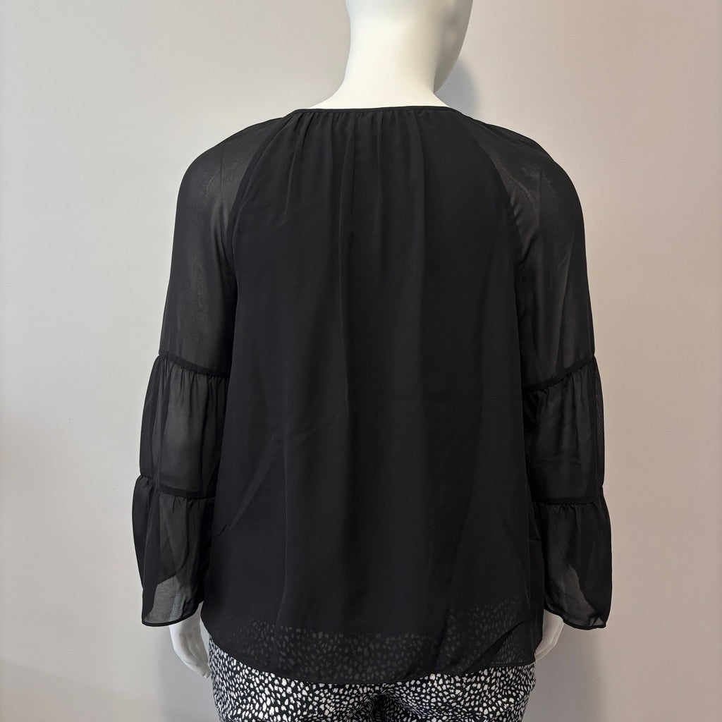 JM Collection Women's Extra Large Petite Black Tier-Sleeve Necklace Top NWT