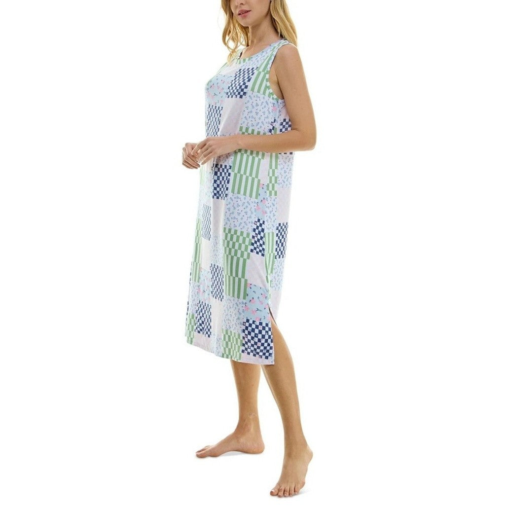 Roudelain Women's White & Blue Patchwork Printed Sleeveless Soft Nightgown NWT