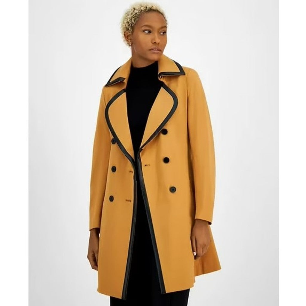 Bar III Size Large Caramel Coloured Double Breasted Belted Trench Coat NWT