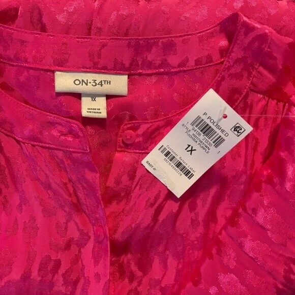 On 34th Plus Size Button Front Pink Jacquard Long Sleeved Shirt NWT