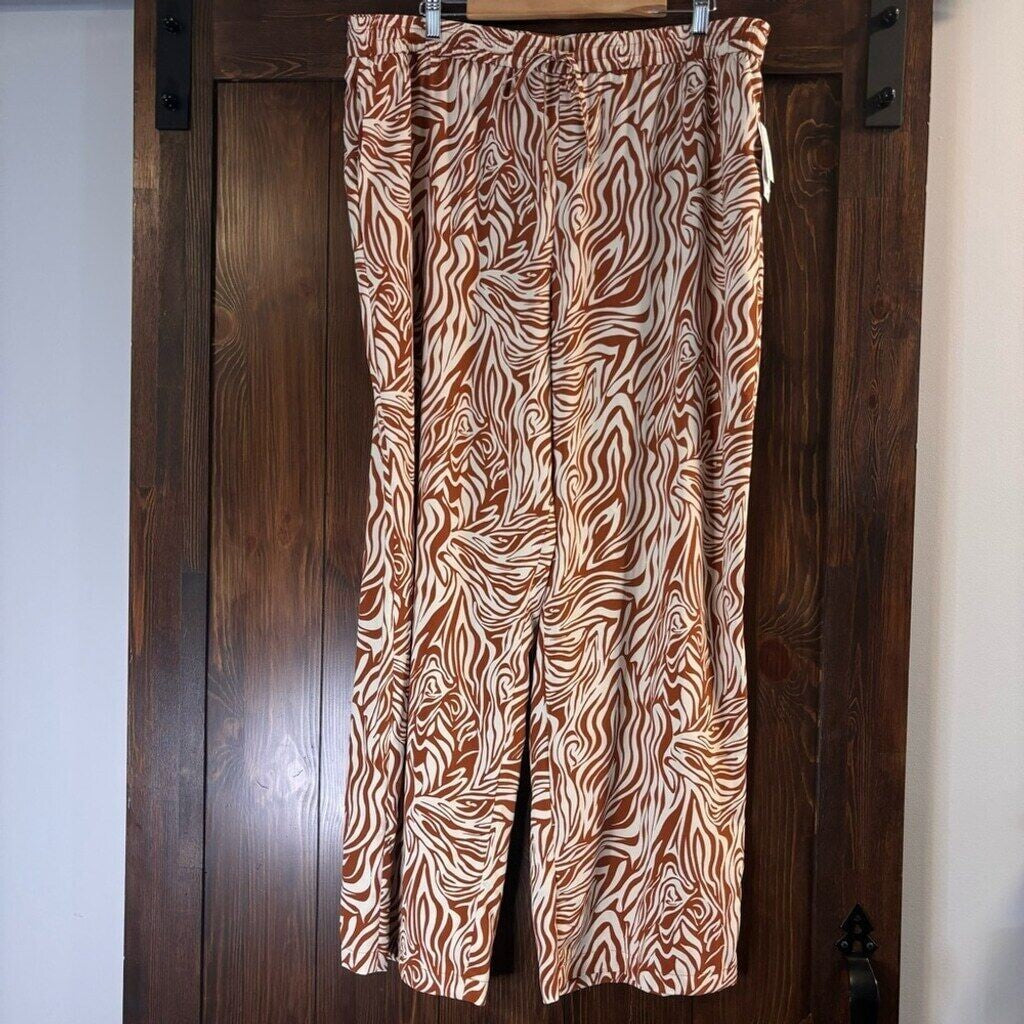 Bar III Women's Tan & Brown Animal-Print Pull-On Drawstring Pants NWT