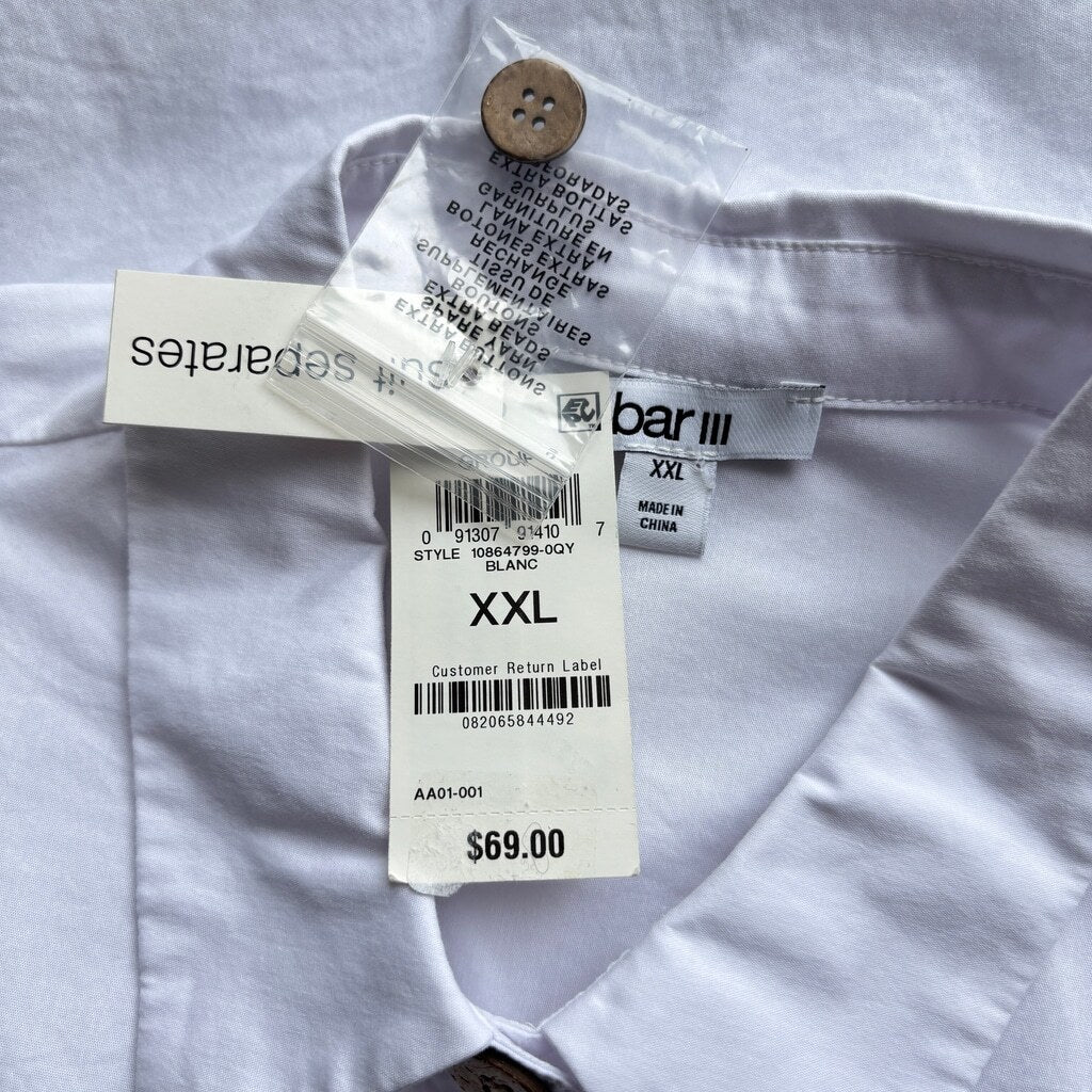 Bar III Women's Size XXL White Cropped Cuffed-Sleeve Pocket Shirt NWT