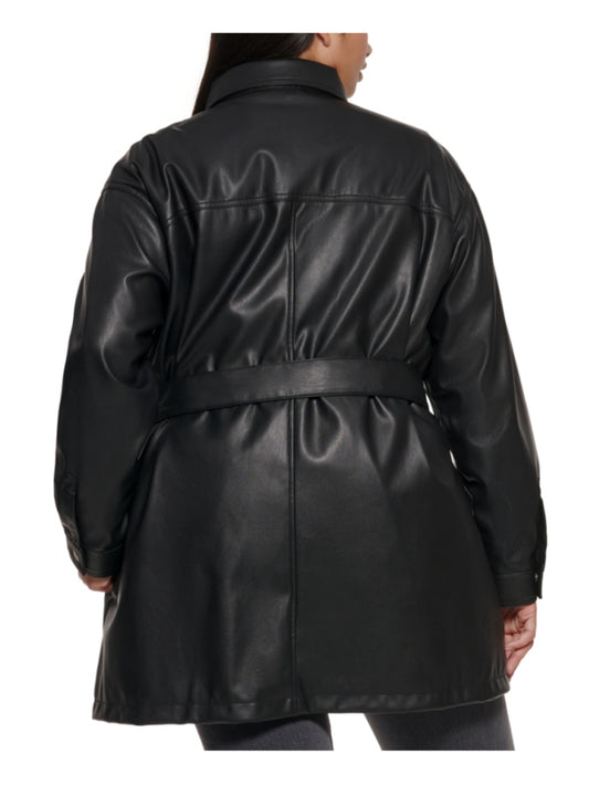 Levi's Plus Size 2X Black Faux Leather Belted Shirt Jacket / Shacket NWT